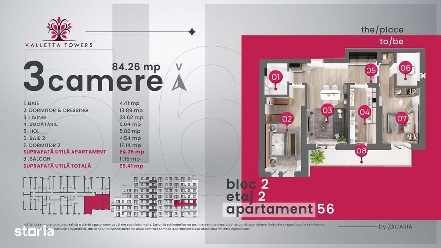 Apartament cu 3 camere în Nord