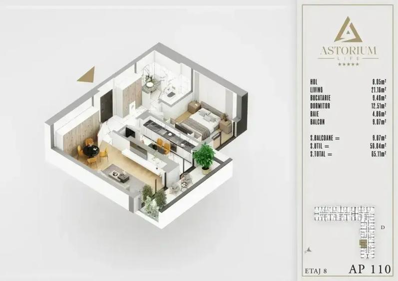 Apartament cu 2 camere decomandat în Titan