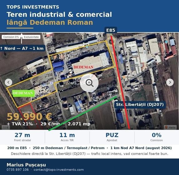 Teren Construcții intravilan de 2071 mp, în Nord