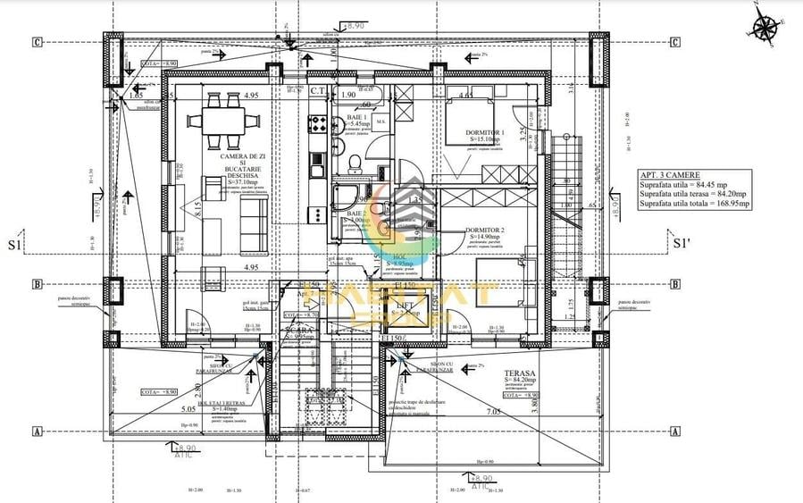 Penthouse cu 3 camere decomandat în Splaiul Unirii