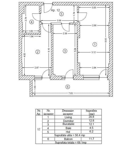 Apartament cu 2 camere decomandat în Central