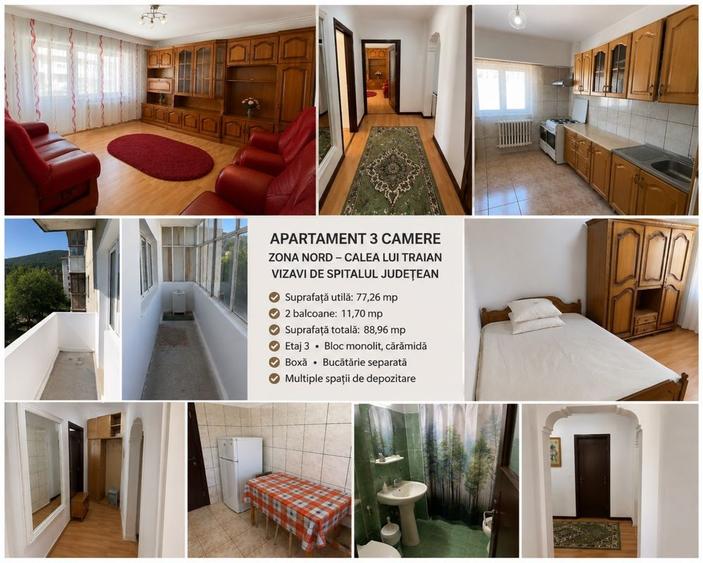 Apartament cu 3 camere decomandat în Nord