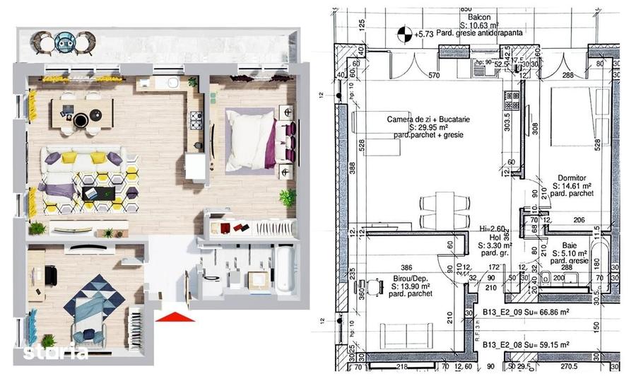 Apartament cu 3 camere în Libertății