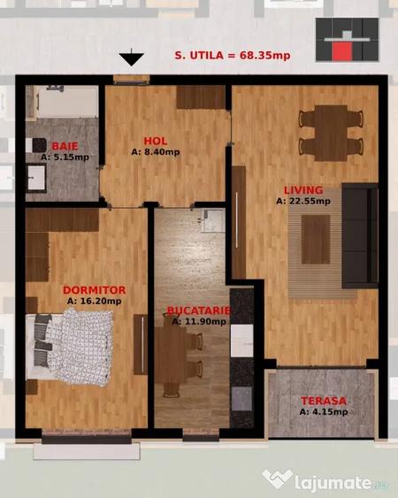 Apartament cu 2 camere decomandat în Dobroești