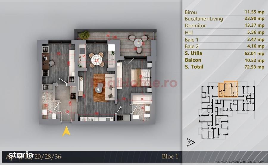 Apartament cu 3 camere tip studio de vanzare Th. Pallady - 4