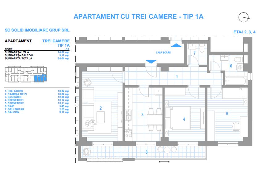 Apartament cu 3 camere decomandat în Vișani