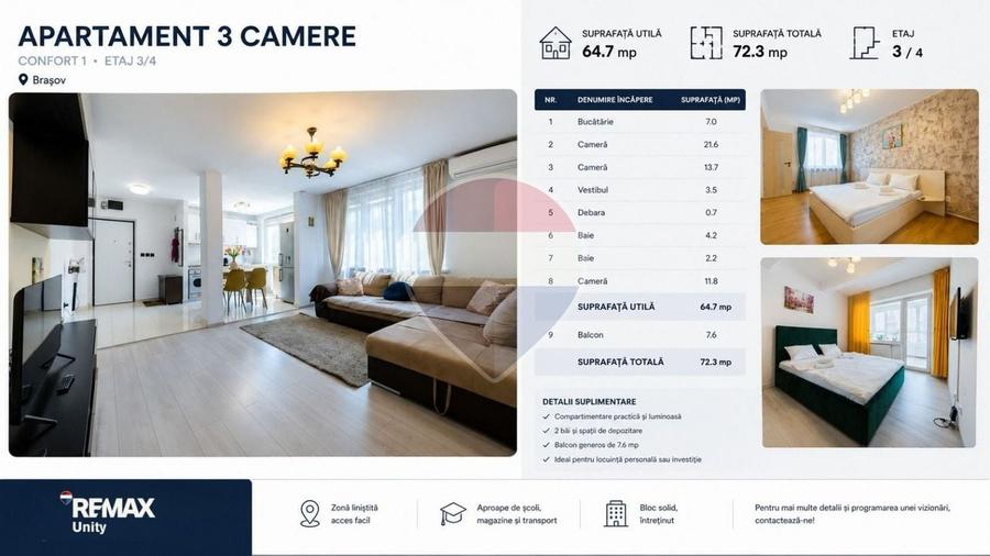Apartament cu 3 camere semidecomandat, mobilat în Centrul Civic