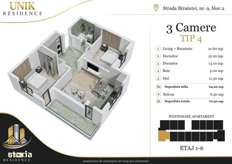 Apartament cu 3 camere în Central