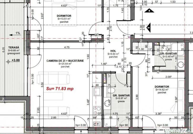 Apartament cu 3 camere semidecomandat în Apahida