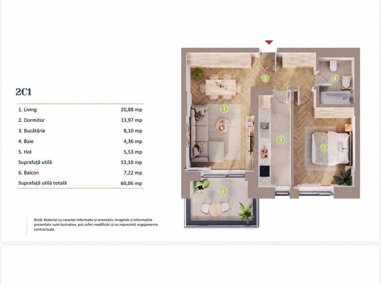Apartament cu 3 camere în Tunari