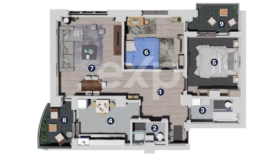Apartament cu 3 camere decomandat, mobilat în Calea București