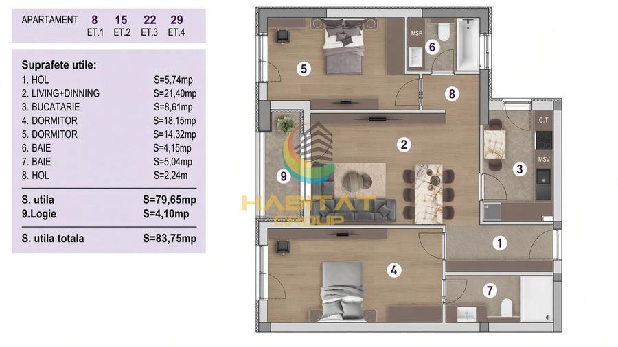 Apartament cu 3 camere în Berceni — fotografia 3