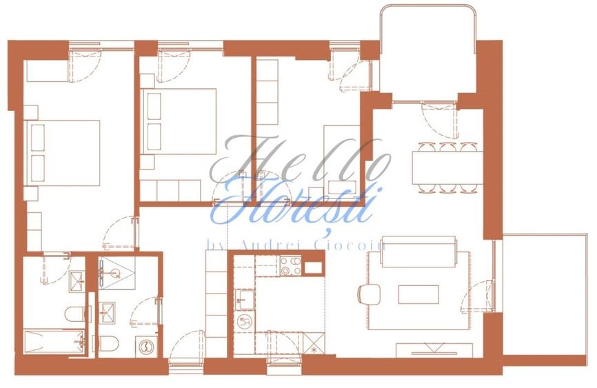 Apartament 4 camere 95.6 mp 2 logii de 6.6 mp si 8.2 mp in Hexagon - 1