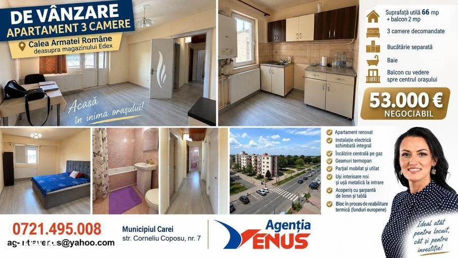 Apartament cu 3 camere decomandat în Ultracentral