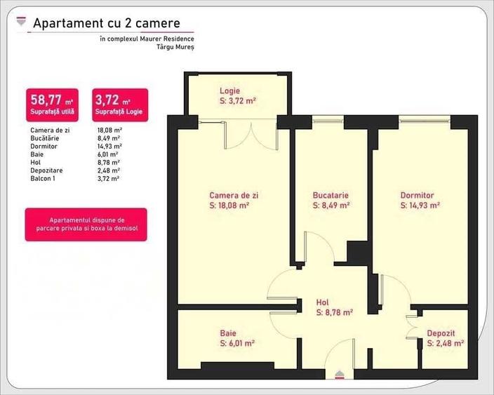 Apartament cu 2 camere decomandat în Central