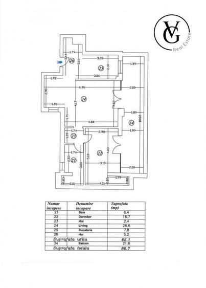 Apartament cu 2 camere semidecomandat în Tei