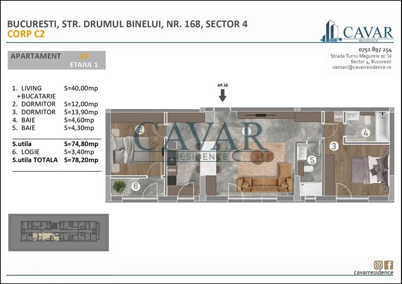 Apartament cu 3 camere decomandat, mobilat în Metalurgiei