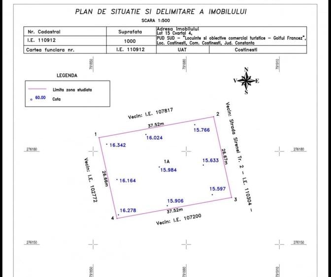 Teren Construcții intravilan de 1000 mp, în Costinești