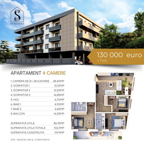 Apartament cu 4 camere în Tomis Nord