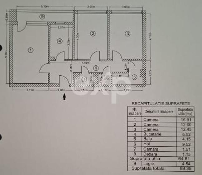 Apartament decomandat cu 3 camere, renovat recent, centrală proprie