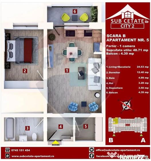 Apartament cu 2 camere semidecomandat în Sânpetru
