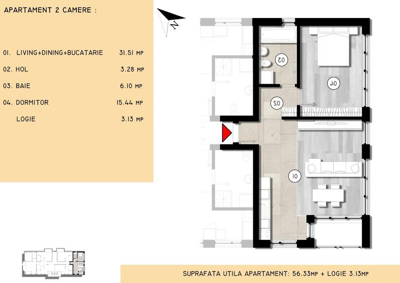 Apartament cu 2 camere în Corbeanca