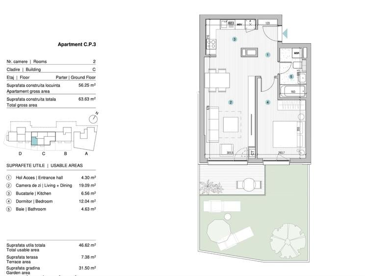Apartament cu 2 camere semidecomandat, mobilat în P-ta Presei Libere