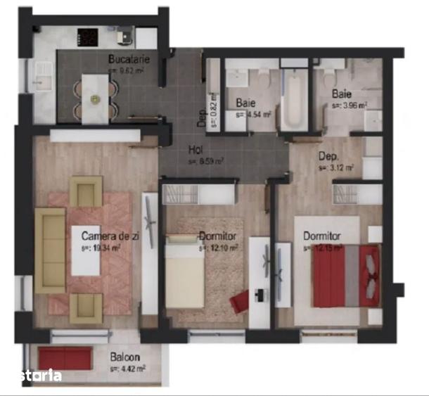 Apartament 3 camere nou/nemobilat - Casa Nobel Tractorul Coresi - 9