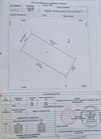 Teren Construcții intravilan de 1000 mp, în Valea Argovei