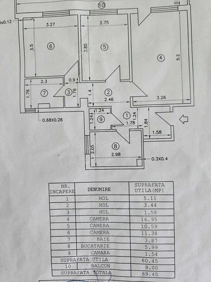 Apartament cu 3 camere decomandat în Giurgiului