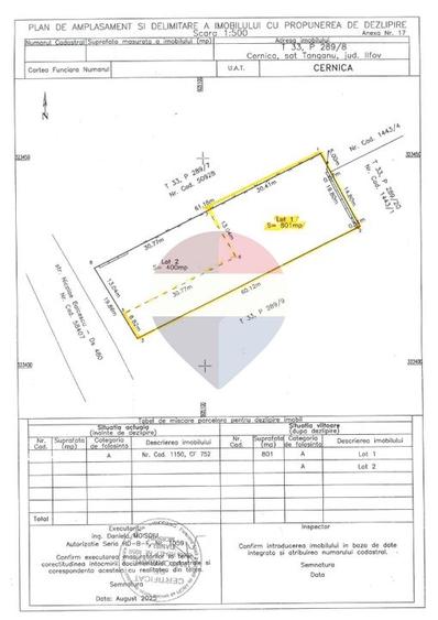 Teren Construcții intravilan de 800 mp, în Tânganu