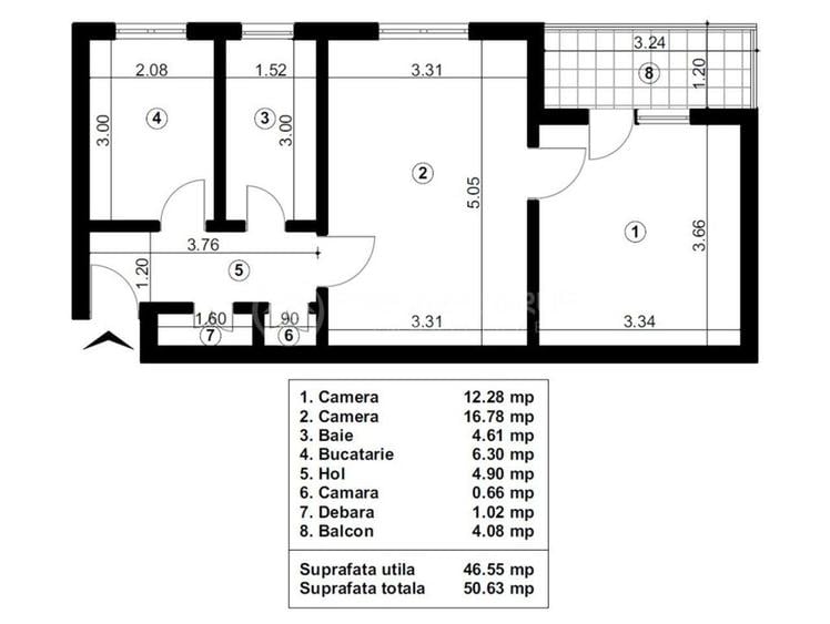 Apartament cu 2 camere nedecomandat în Tudor Vladimirescu