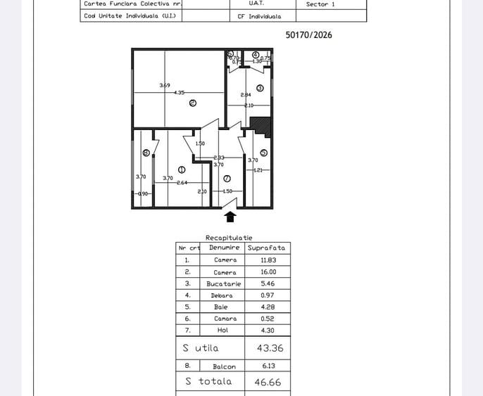 Apartament cu 2 camere decomandat în Sala Palatului