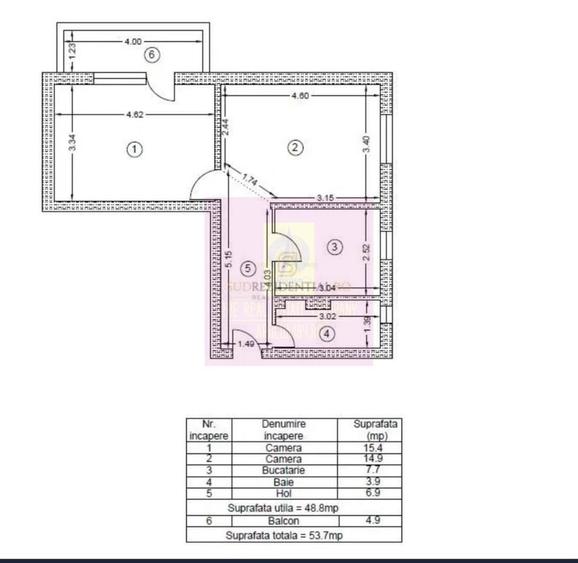 Apartament cu 2 camere în Tineretului