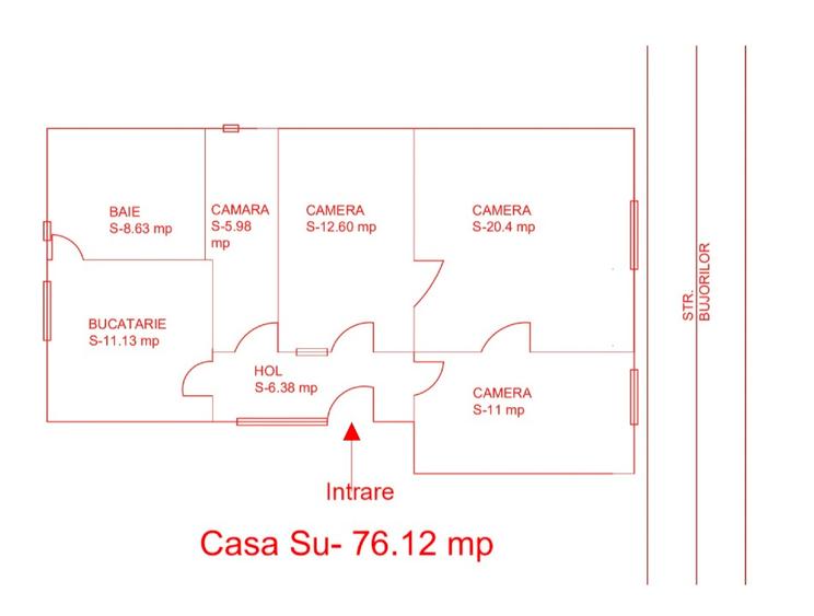 Casă individuală cu 3 camere cu Teren 950 Mp în Steaua