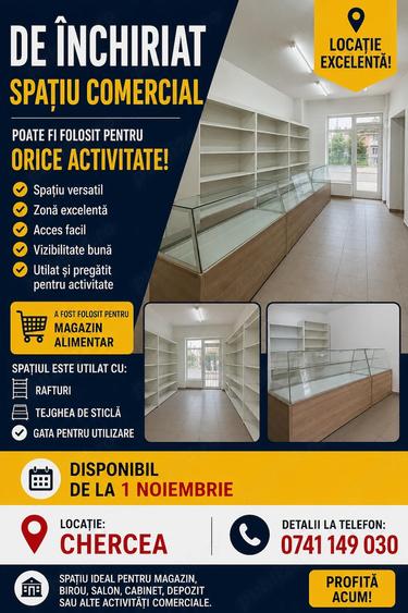 Spațiu comercial, de 40 mp, în Chercea