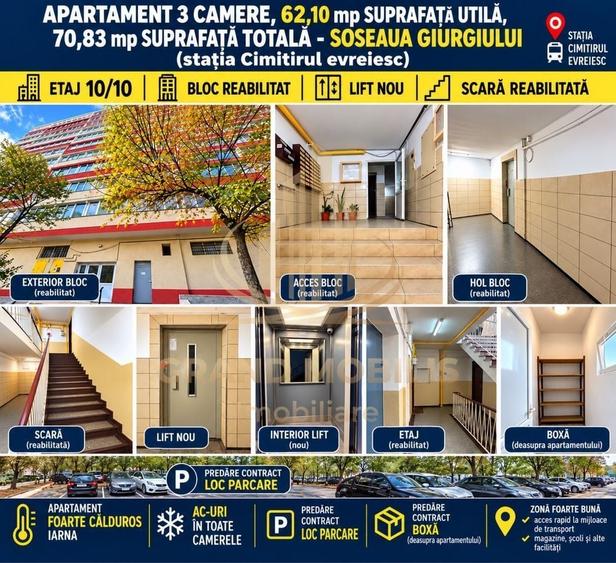 Apartament cu 3 camere decomandat, mobilat în Giurgiului