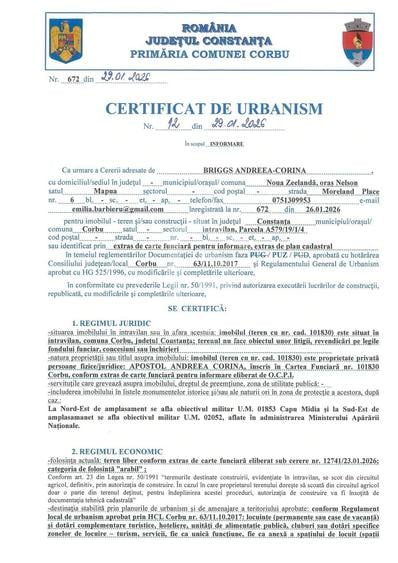 Teren de 1064 mp, în Corbu