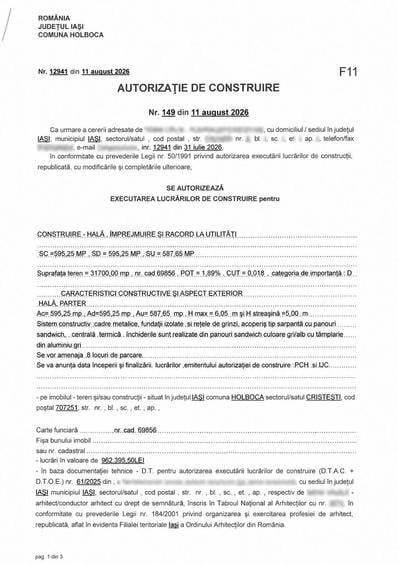 Teren 3.000 mp cu autoriza?ie hala Holboca, Ia?i | Rate - 2