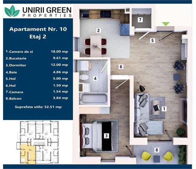 Apartament cu 2 camere nedecomandat în Unirii