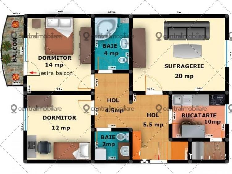 Apartament cu 3 camere decomandat în Nerva Traian