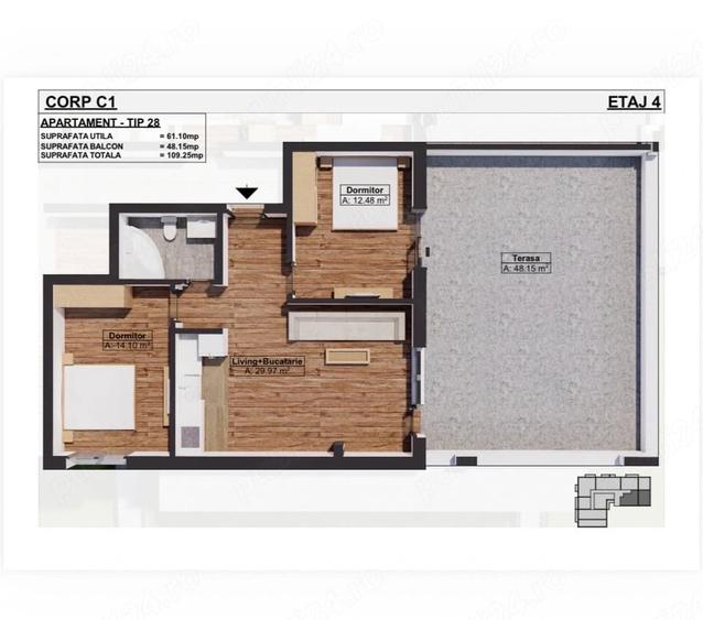 Apartament cu 2 camere decomandat în Dobroești