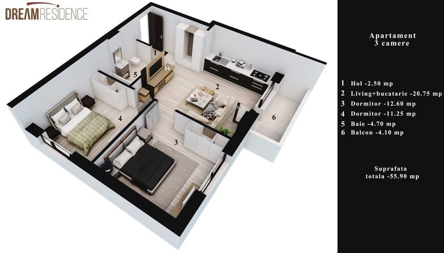 Apartament cu 3 camere în Rahova