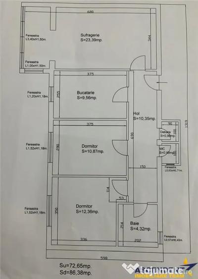 Calea Bucuresti,3 camere decomandate, etaj 2, 87mp, 2bai, - 1