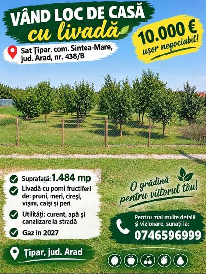 Teren de 1484 mp, în Țipar