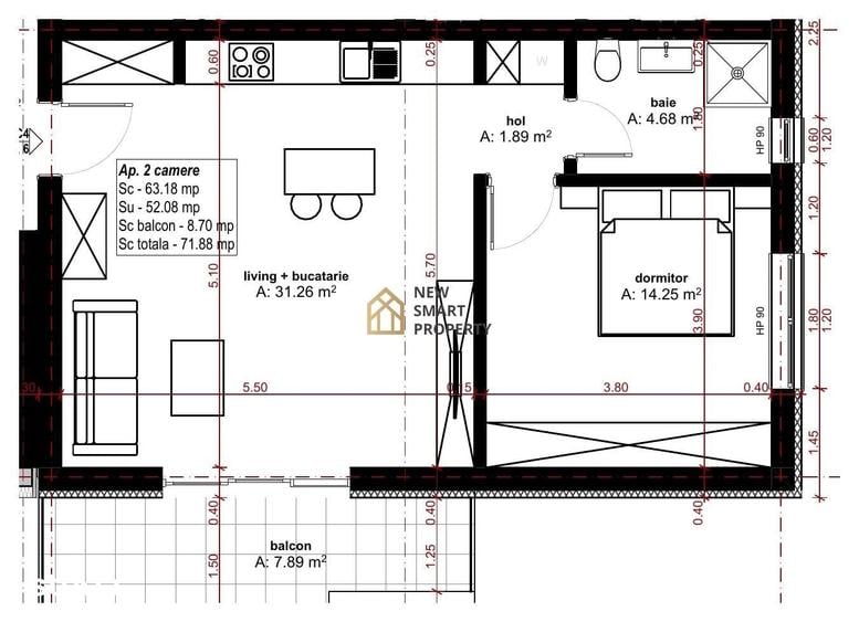 Apartament cu 2 camere în Oncea
