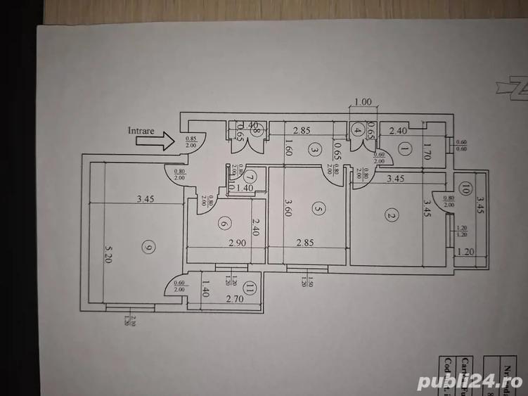 Apartament cu 3 camere semidecomandat în Central