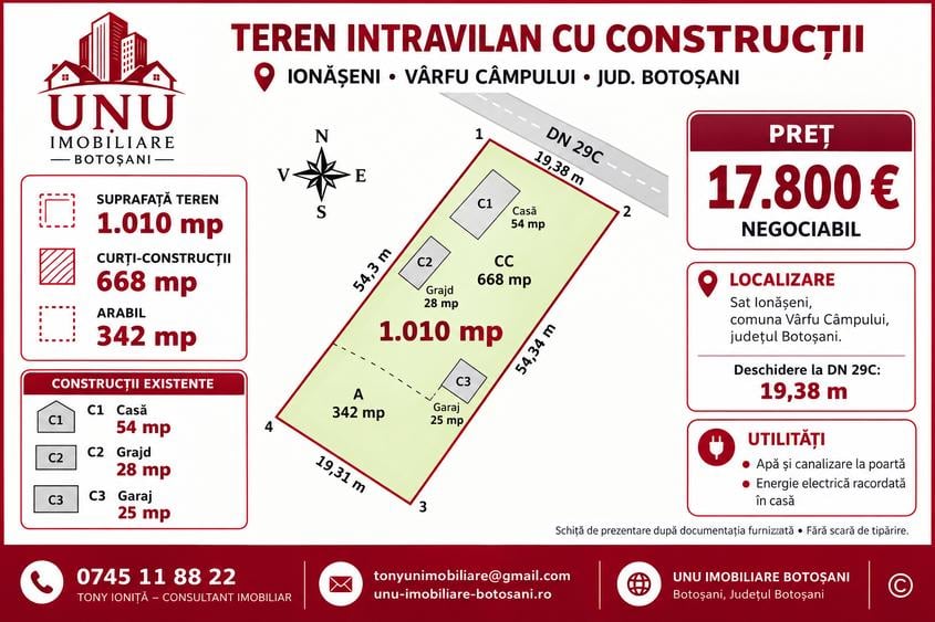 Casă individuală cu 3 camere cu Teren 1010 Mp în Ionășeni (Vârfu Câmpului)