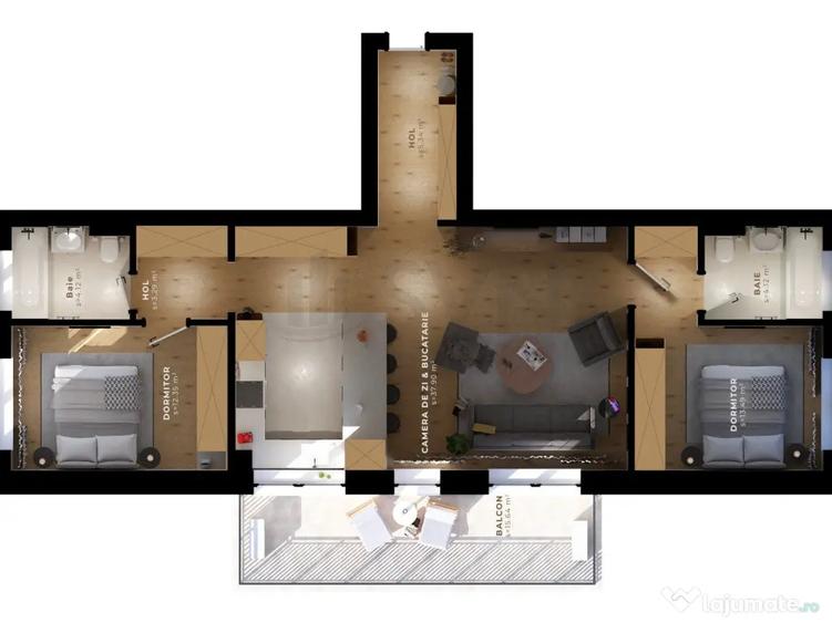 Apartament cu 3 camere decomandat în Tunari