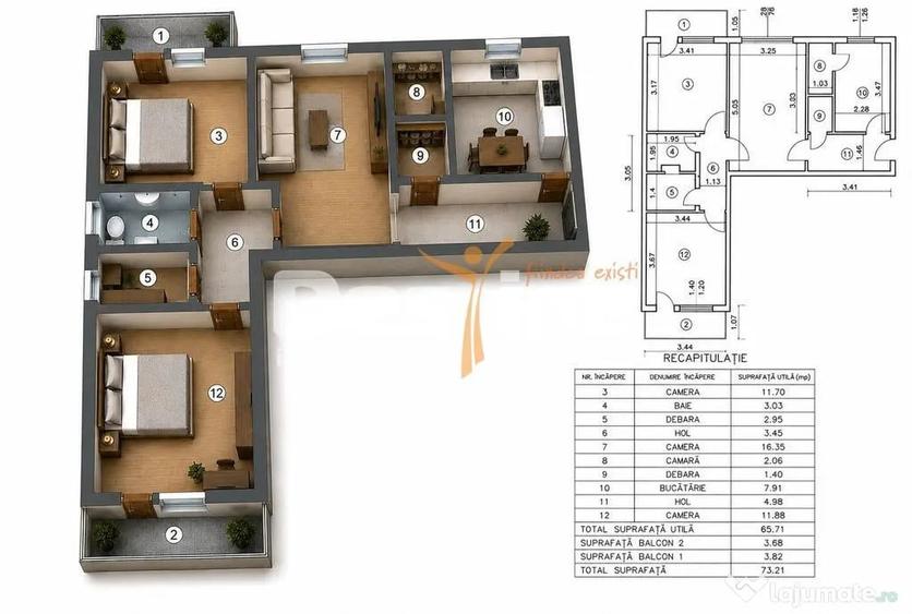 Apartament de vanzare, zona PODU RO?, 3 camere, semidec... - 14